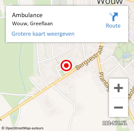 Locatie op kaart van de 112 melding: Ambulance Wouw, Greeflaan op 7 maart 2019 11:56