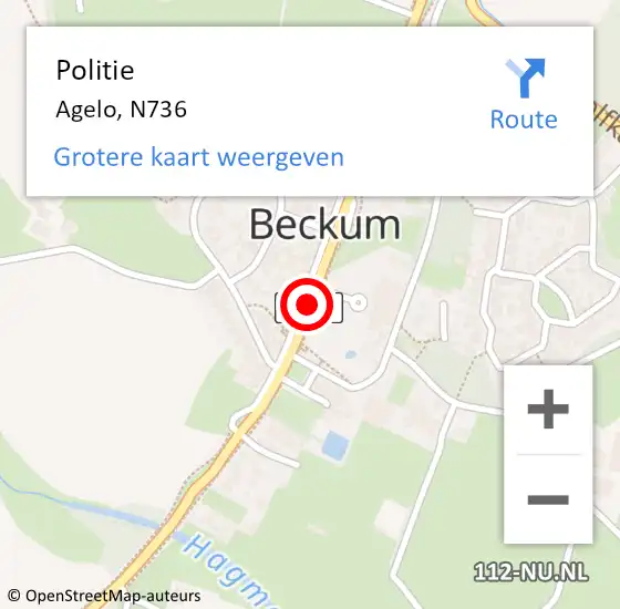 Locatie op kaart van de 112 melding: Politie Agelo, N736 op 7 maart 2019 14:39