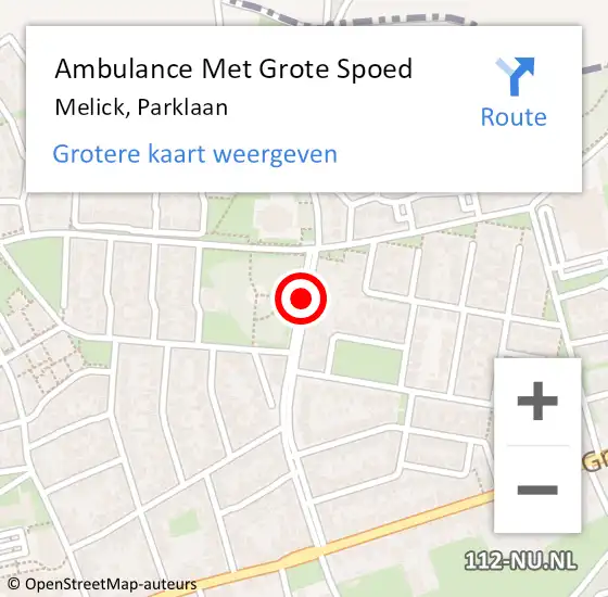 Locatie op kaart van de 112 melding: Ambulance Met Grote Spoed Naar Melick, Parklaan op 7 maart 2019 17:11