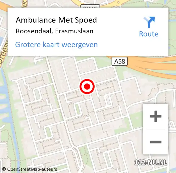 Locatie op kaart van de 112 melding: Ambulance Met Spoed Naar Roosendaal, Erasmuslaan op 7 maart 2019 18:14