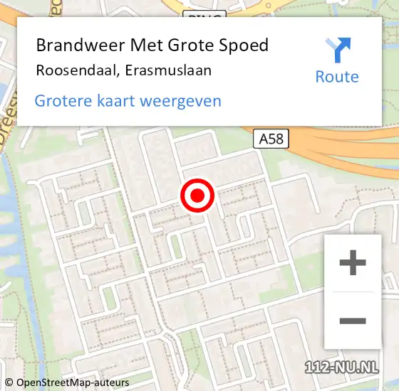 Locatie op kaart van de 112 melding: Brandweer Met Grote Spoed Naar Roosendaal, Erasmuslaan op 7 maart 2019 18:15