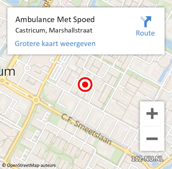 Locatie op kaart van de 112 melding: Ambulance Met Spoed Naar Castricum, Marshallstraat op 7 maart 2019 19:42
