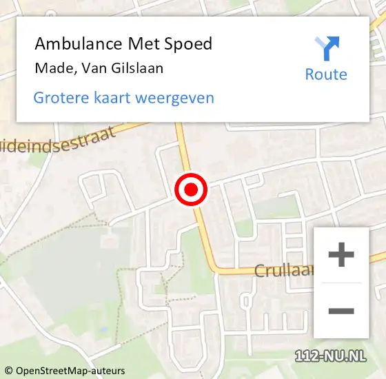 Locatie op kaart van de 112 melding: Ambulance Met Spoed Naar Made, Van Gilslaan op 7 maart 2019 21:55