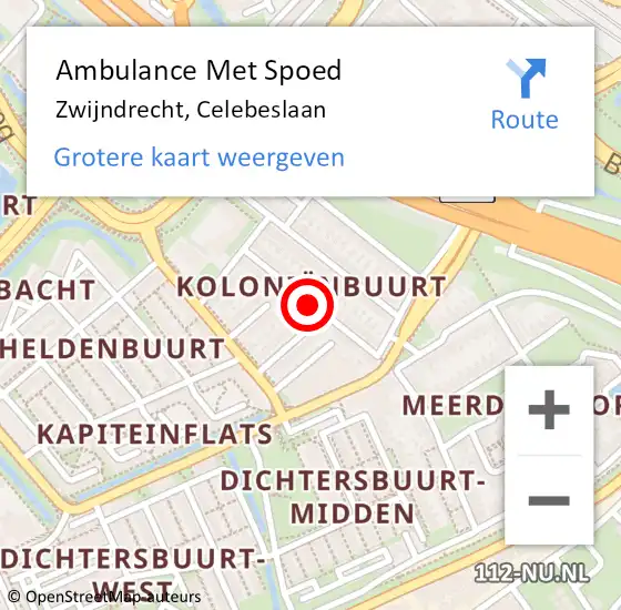 Locatie op kaart van de 112 melding: Ambulance Met Spoed Naar Zwijndrecht, Celebeslaan op 7 maart 2019 22:09