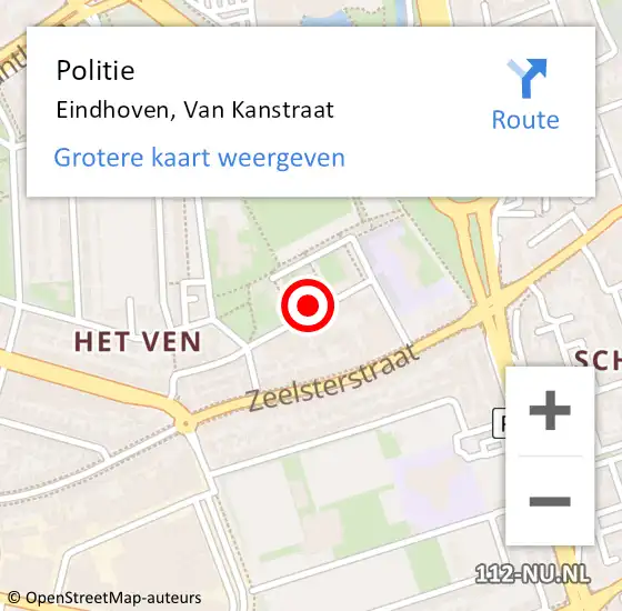 Locatie op kaart van de 112 melding: Politie Eindhoven, Van Kanstraat op 7 maart 2019 22:14