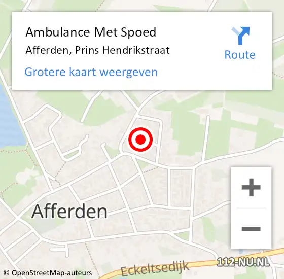 Locatie op kaart van de 112 melding: Ambulance Met Spoed Naar Afferden, Prins Hendrikstraat op 8 maart 2019 01:21