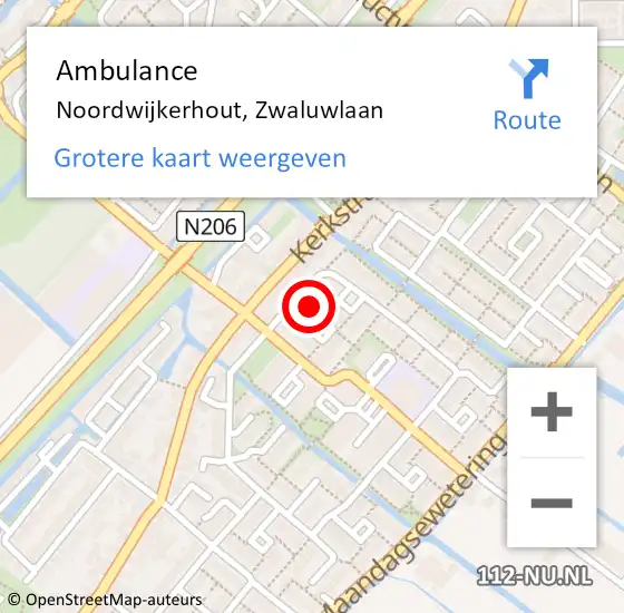 Locatie op kaart van de 112 melding: Ambulance Noordwijkerhout, Zwaluwlaan op 7 september 2013 15:32