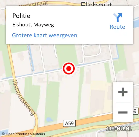 Locatie op kaart van de 112 melding: Politie Elshout, Mayweg op 8 maart 2019 08:17