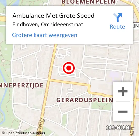 Locatie op kaart van de 112 melding: Ambulance Met Grote Spoed Naar Eindhoven, Orchideeenstraat op 8 maart 2019 10:23