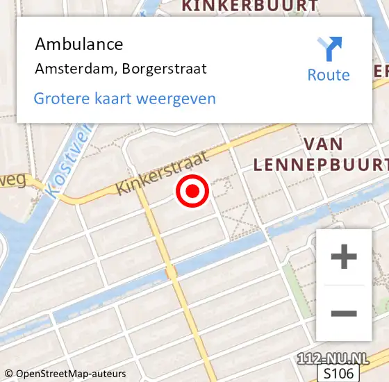 Locatie op kaart van de 112 melding: Ambulance Amsterdam, Borgerstraat op 8 maart 2019 10:23