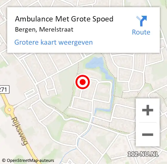 Locatie op kaart van de 112 melding: Ambulance Met Grote Spoed Naar Bergen, Merelstraat op 8 maart 2019 13:22