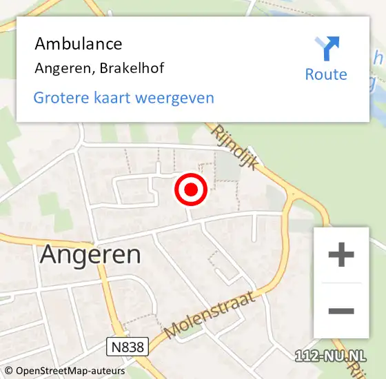 Locatie op kaart van de 112 melding: Ambulance Angeren, Brakelhof op 8 maart 2019 13:53