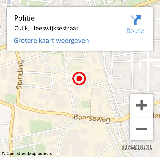 Locatie op kaart van de 112 melding: Politie Cuijk, Heeswijksestraat op 8 maart 2019 15:05