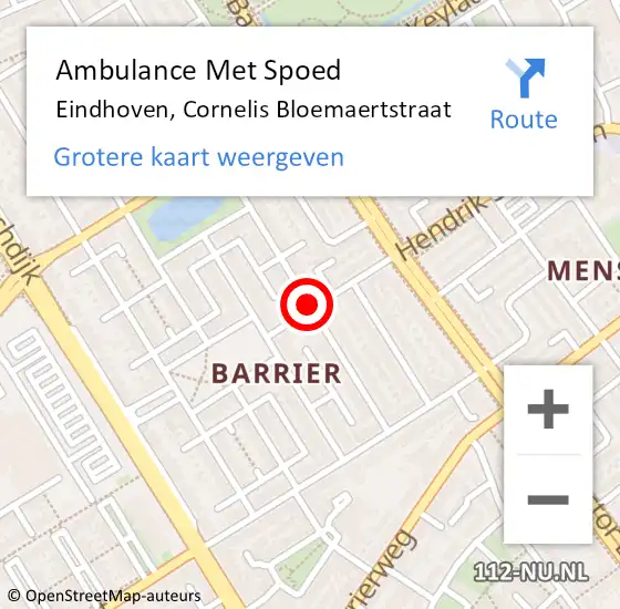 Locatie op kaart van de 112 melding: Ambulance Met Spoed Naar Eindhoven, Cornelis Bloemaertstraat op 8 maart 2019 20:08