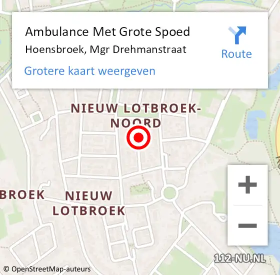 Locatie op kaart van de 112 melding: Ambulance Met Grote Spoed Naar Hoensbroek, Mgr Drehmanstraat op 25 maart 2014 18:38