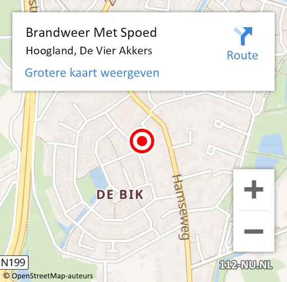 Locatie op kaart van de 112 melding: Brandweer Met Spoed Naar Hoogland, De Vier Akkers op 25 maart 2014 18:48