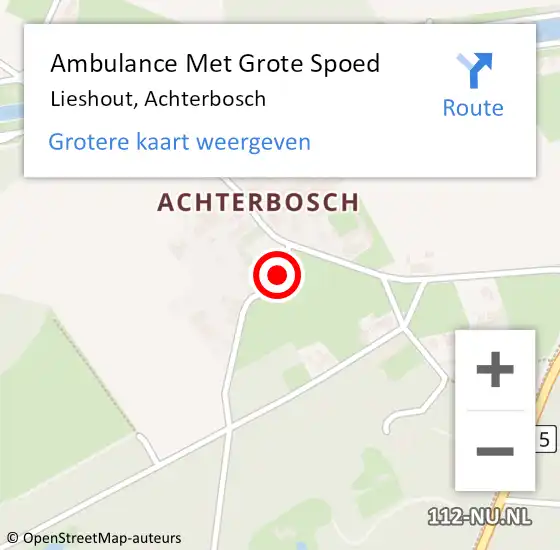 Locatie op kaart van de 112 melding: Ambulance Met Grote Spoed Naar Lieshout, Achterbosch op 9 maart 2019 01:39