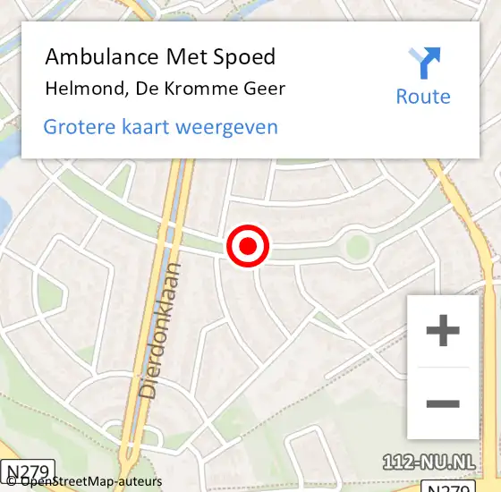 Locatie op kaart van de 112 melding: Ambulance Met Spoed Naar Helmond, De Kromme Geer op 9 maart 2019 03:45