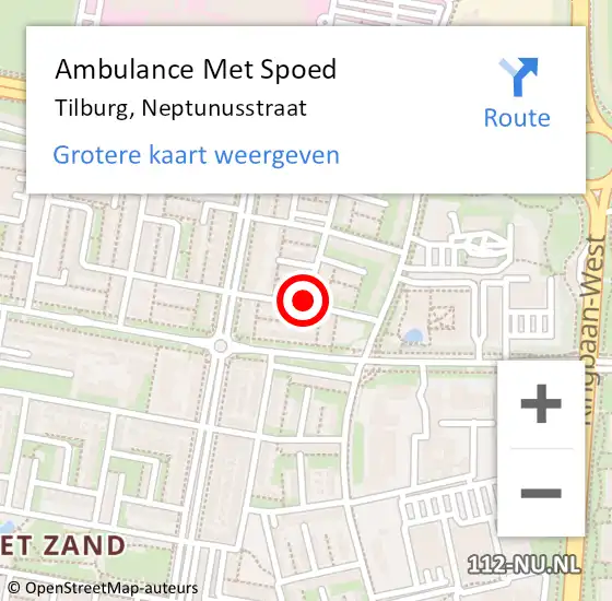 Locatie op kaart van de 112 melding: Ambulance Met Spoed Naar Tilburg, Neptunusstraat op 9 maart 2019 09:17