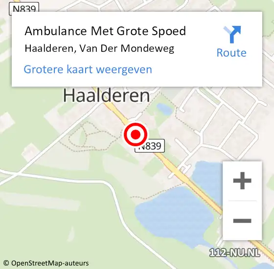 Locatie op kaart van de 112 melding: Ambulance Met Grote Spoed Naar Haalderen, van der Mondeweg op 9 maart 2019 09:54