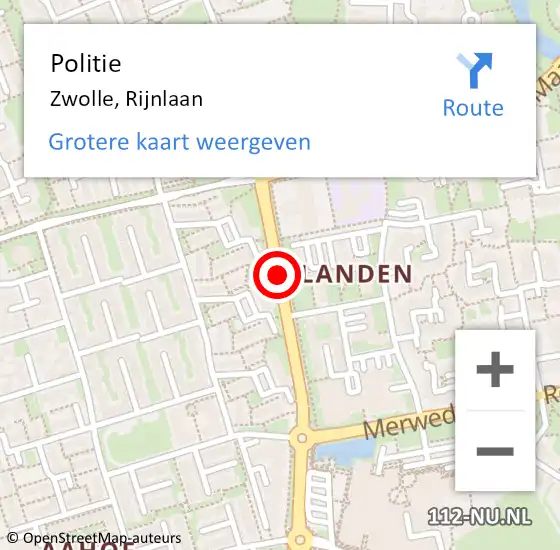 Locatie op kaart van de 112 melding: Politie Zwolle, Rijnlaan op 9 maart 2019 10:19