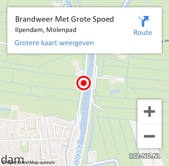 Locatie op kaart van de 112 melding: Brandweer Met Grote Spoed Naar Ilpendam, Molenpad op 9 maart 2019 11:01