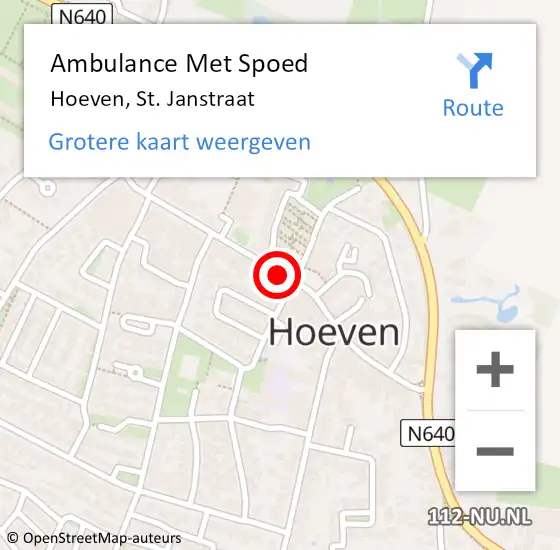 Locatie op kaart van de 112 melding: Ambulance Met Spoed Naar Hoeven, Janstraat op 9 maart 2019 11:08