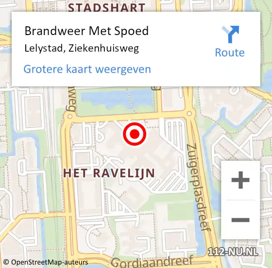 Locatie op kaart van de 112 melding: Brandweer Met Spoed Naar Lelystad, Ziekenhuisweg op 9 maart 2019 12:38