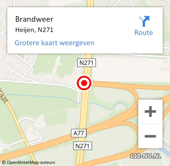 Locatie op kaart van de 112 melding: Brandweer Heijen, N271 op 9 maart 2019 13:35