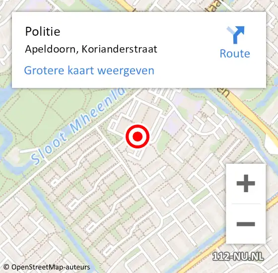 Locatie op kaart van de 112 melding: Politie Apeldoorn, Korianderstraat op 9 maart 2019 14:29