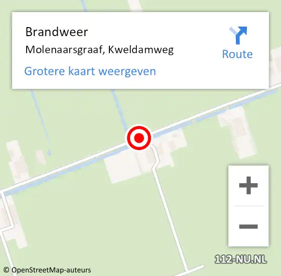 Locatie op kaart van de 112 melding: Brandweer Molenaarsgraaf, Kweldamweg op 9 maart 2019 18:17