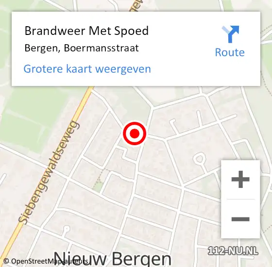 Locatie op kaart van de 112 melding: Brandweer Met Spoed Naar Bergen, Boermansstraat op 9 maart 2019 18:59