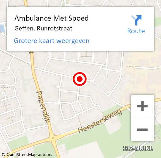 Locatie op kaart van de 112 melding: Ambulance Met Spoed Naar Geffen, Runrotstraat op 9 maart 2019 19:53