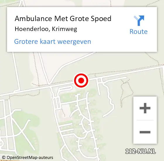 Locatie op kaart van de 112 melding: Ambulance Met Grote Spoed Naar Hoenderloo, Krimweg op 9 maart 2019 22:22