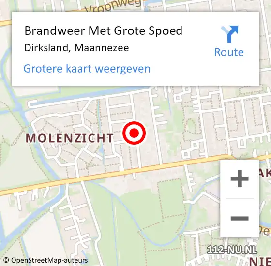 Locatie op kaart van de 112 melding: Brandweer Met Grote Spoed Naar Dirksland, Maannezee op 10 maart 2019 09:30