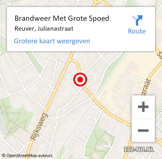 Locatie op kaart van de 112 melding: Brandweer Met Grote Spoed Naar Reuver, Julianastraat op 10 maart 2019 11:51