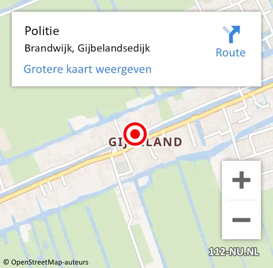 Locatie op kaart van de 112 melding: Politie Brandwijk, Gijbelandsedijk op 10 maart 2019 12:11