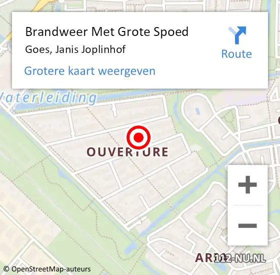 Locatie op kaart van de 112 melding: Brandweer Met Grote Spoed Naar Goes, Janis Joplinhof op 10 maart 2019 12:38