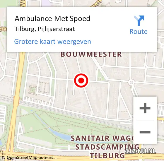 Locatie op kaart van de 112 melding: Ambulance Met Spoed Naar Tilburg, Pijlijserstraat op 10 maart 2019 12:49
