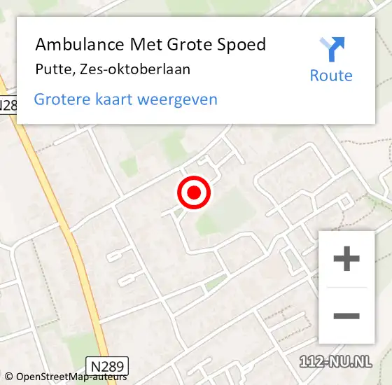 Locatie op kaart van de 112 melding: Ambulance Met Grote Spoed Naar Putte, Zes-oktoberlaan op 10 maart 2019 12:58