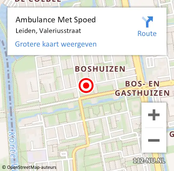 Locatie op kaart van de 112 melding: Ambulance Met Spoed Naar Leiden, Valeriusstraat op 10 maart 2019 13:21