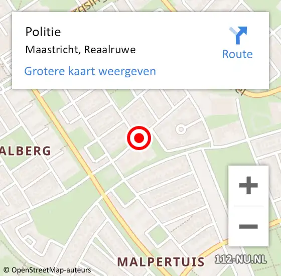 Locatie op kaart van de 112 melding: Politie Maastricht, Reaalruwe op 10 maart 2019 13:36