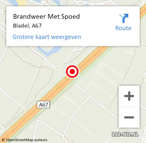 Locatie op kaart van de 112 melding: Brandweer Met Spoed Naar Bladel, A67 op 10 maart 2019 14:01