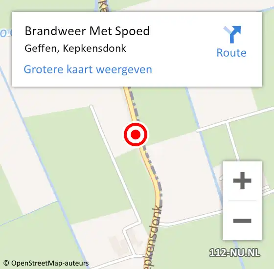 Locatie op kaart van de 112 melding: Brandweer Met Spoed Naar Geffen, Kepkensdonk op 10 maart 2019 14:02