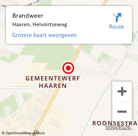 Locatie op kaart van de 112 melding: Brandweer Haaren, Helvoirtseweg op 10 maart 2019 14:29