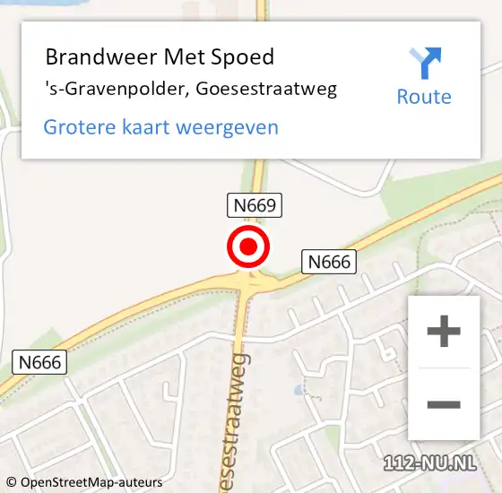 Locatie op kaart van de 112 melding: Brandweer Met Spoed Naar 's-Gravenpolder, Goesestraatweg op 10 maart 2019 15:22