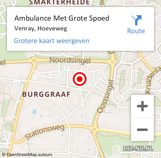 Locatie op kaart van de 112 melding: Ambulance Met Grote Spoed Naar Venray, Hoeveweg op 10 maart 2019 15:31