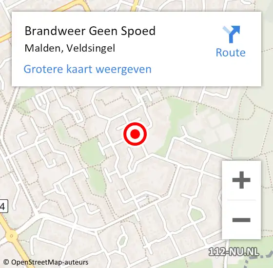 Locatie op kaart van de 112 melding: Brandweer Geen Spoed Naar Malden, Veldsingel op 10 maart 2019 15:51