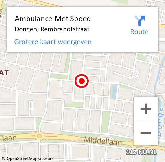 Locatie op kaart van de 112 melding: Ambulance Met Spoed Naar Dongen, Rembrandtstraat op 10 maart 2019 16:06