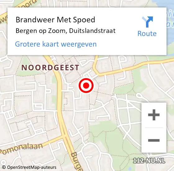 Locatie op kaart van de 112 melding: Brandweer Met Spoed Naar Bergen op Zoom, Duitslandstraat op 10 maart 2019 17:18